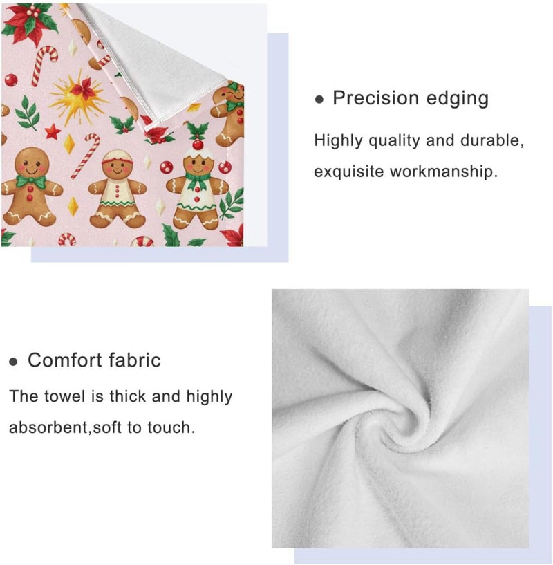 Dussdil Merry Christmas Pink Gingerbread Bathroom Towel Set of 3 Pcs Hand Fingertip Towels 1 Bath Towel 1 Hand Towel 1 Washcloth for Home Bathroom House Swim Soft Highly Absorbent Multipurpose Decor - Image 3